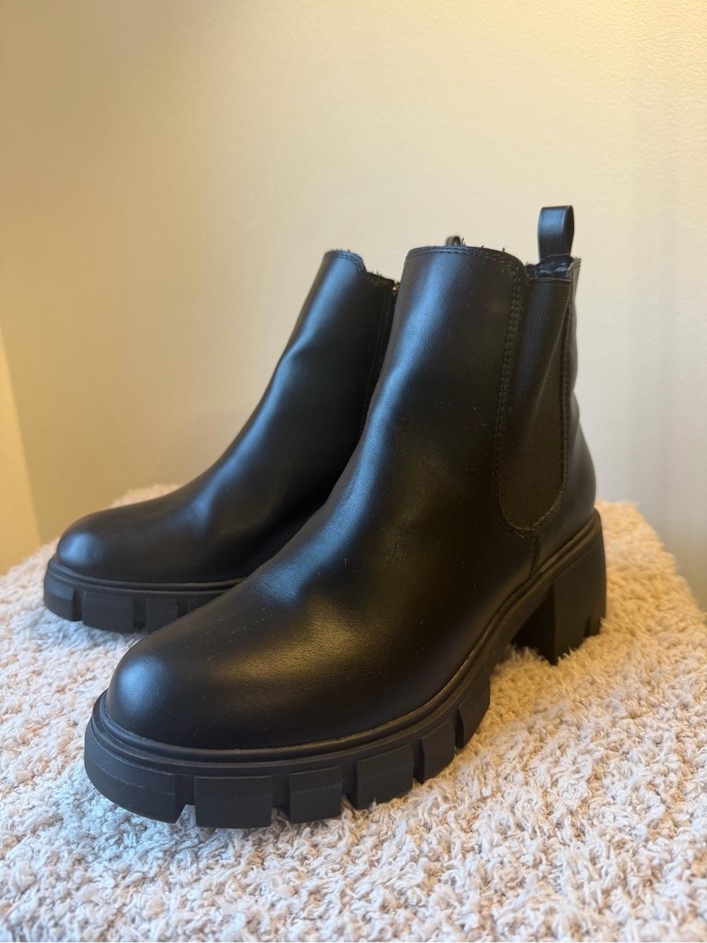 Madden Girl Black Lug-Sole Chelsea Ankle Boots